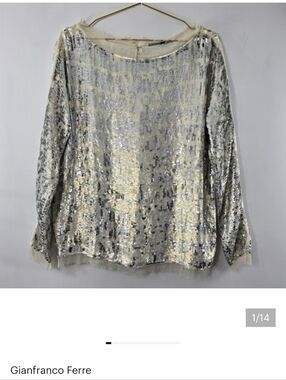 Gianfranco Ferre Sequined Top Long Sleeve Silk Lined Holiday Party Mesh Size 42
